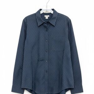 L.L. Bean Women's Navy Long Sleeve Polka Dot Dress Shirt